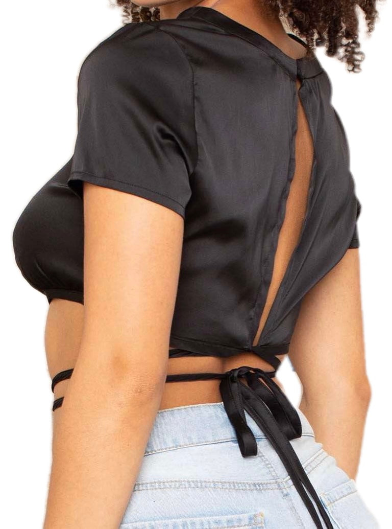 Split Back Tie Front Crop Tee