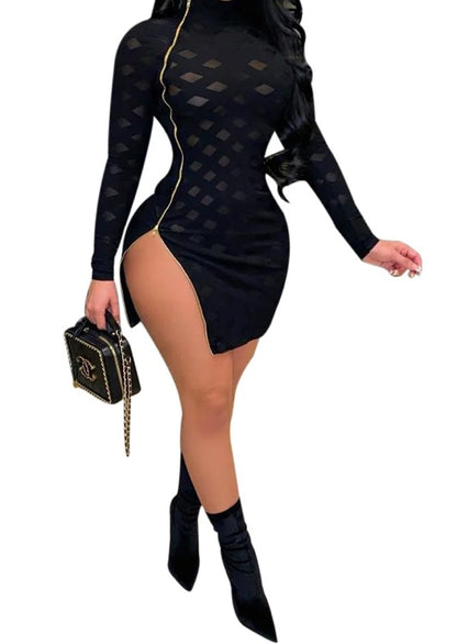 Sexy Side Zipper Slit Mini Dress