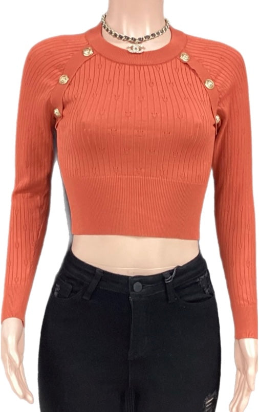 Knit Sweatshirt w/ Gold Buttons