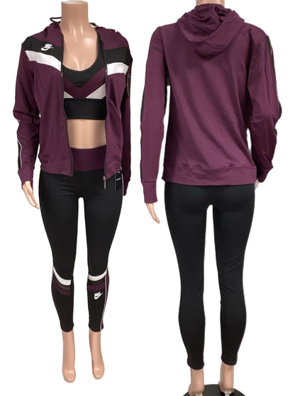 Palatinate purple/Black sports bra 3pcs track set