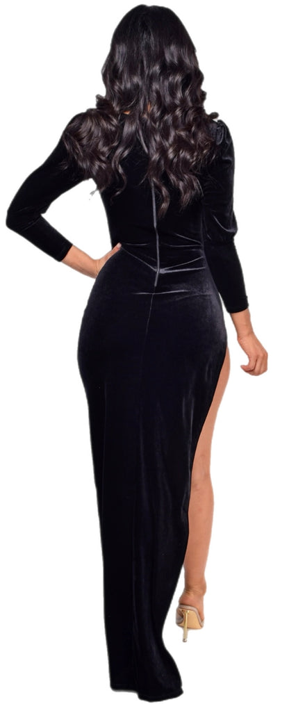 Thigh-High Velvet Gown