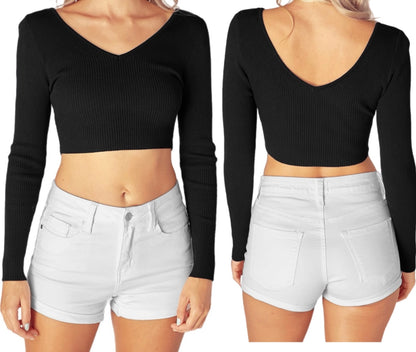 Knit V-neck Crop Top