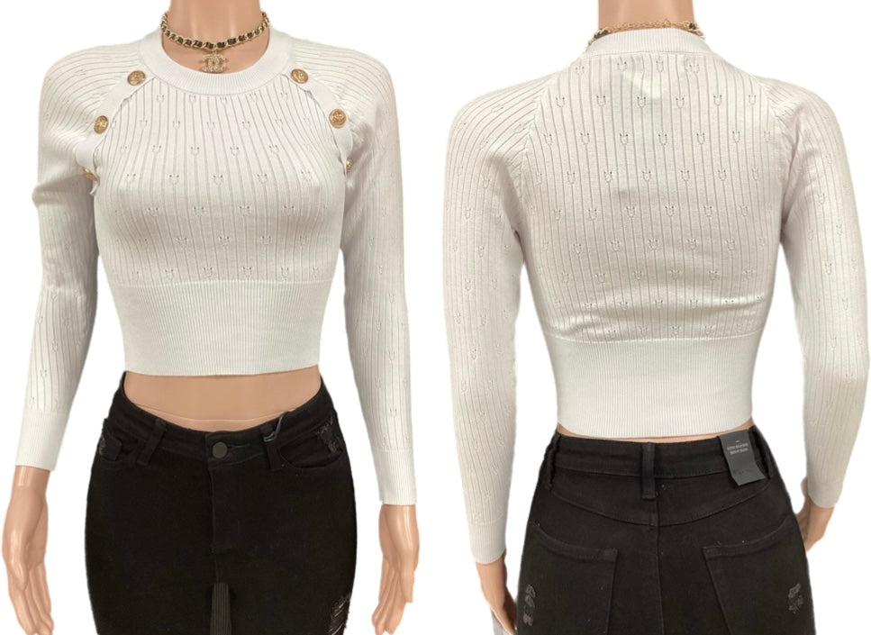 Knit Sweatshirt w/ Gold Buttons