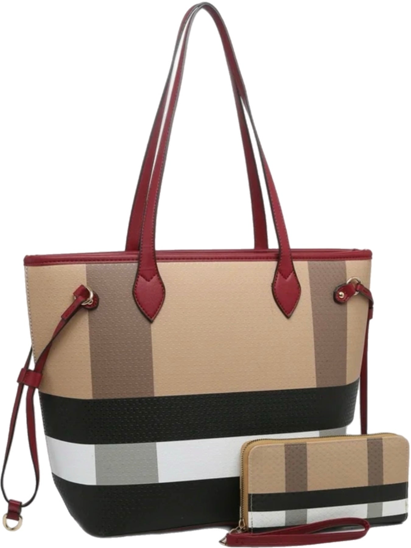 Plaid Shoulder Tote Purse with Wallet