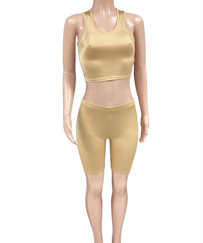 Basic sleeveless crop tank & biker shorts set