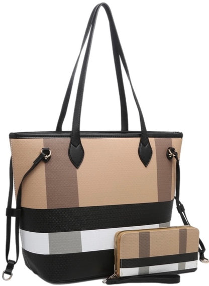 Plaid Shoulder Tote Purse with Wallet