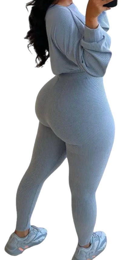 O-Neck Ribbed Crop Top & Pants