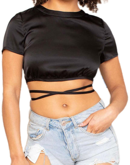 Split Back Tie Front Crop Tee