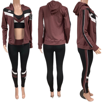 Palatinate purple/Black sports bra 3pcs track set