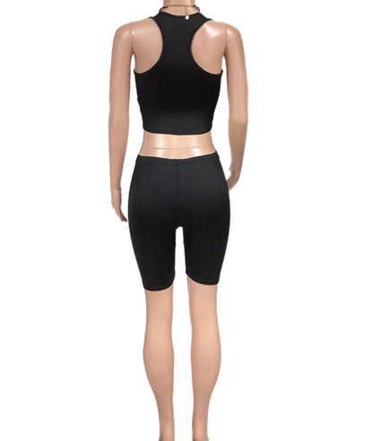 Basic sleeveless crop tank & biker shorts set