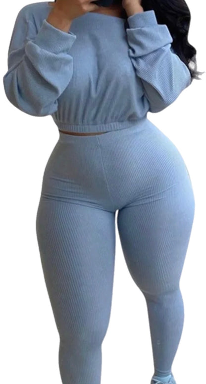 O-Neck Ribbed Crop Top & Pants