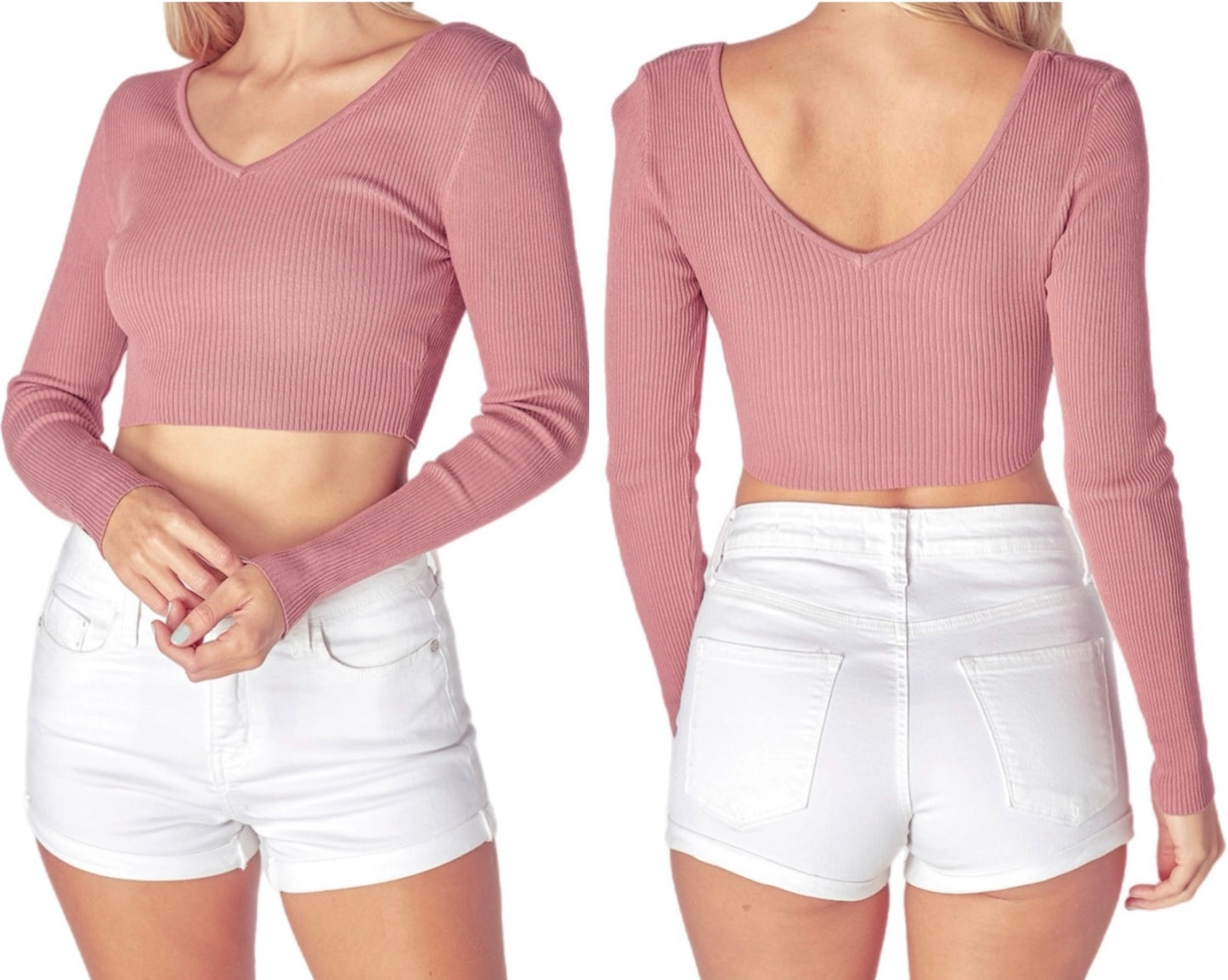 Knit V-neck Crop Top