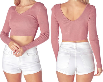 Knit V-neck Crop Top
