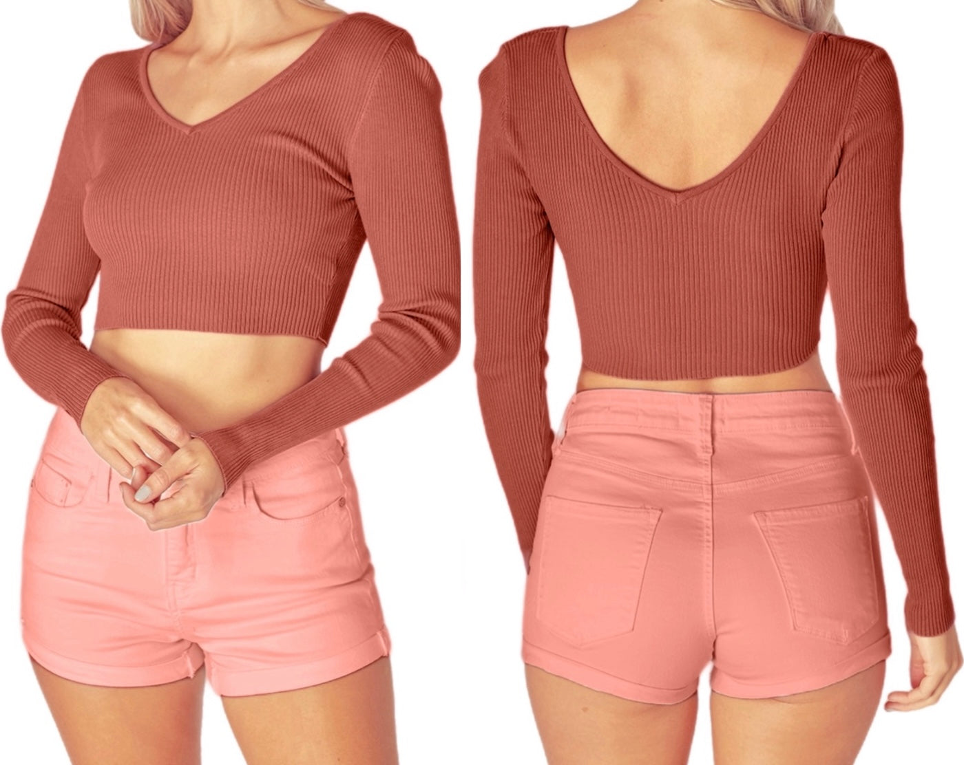 Knit V-neck Crop Top