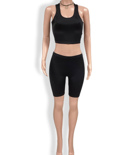 Basic sleeveless crop tank & biker shorts set
