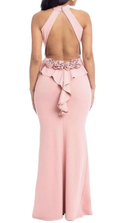 Floral Open Back Gown Dress